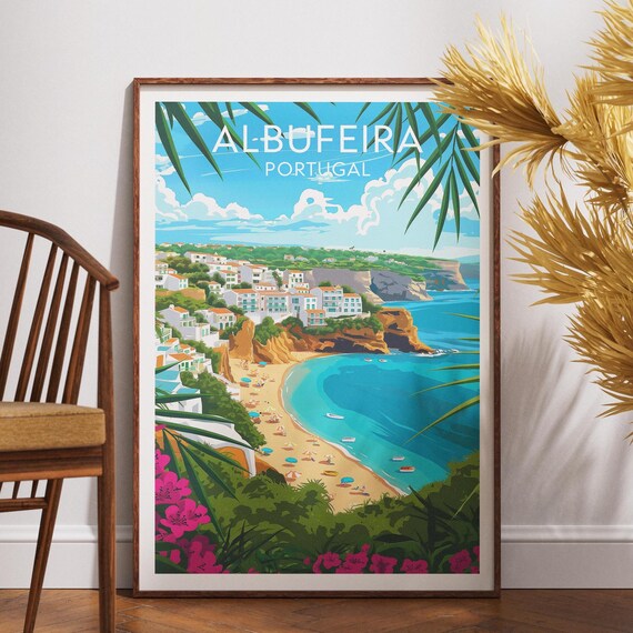 Albufeira Algarve Portugal Seaside Cliffs Beach Town Travel Poster