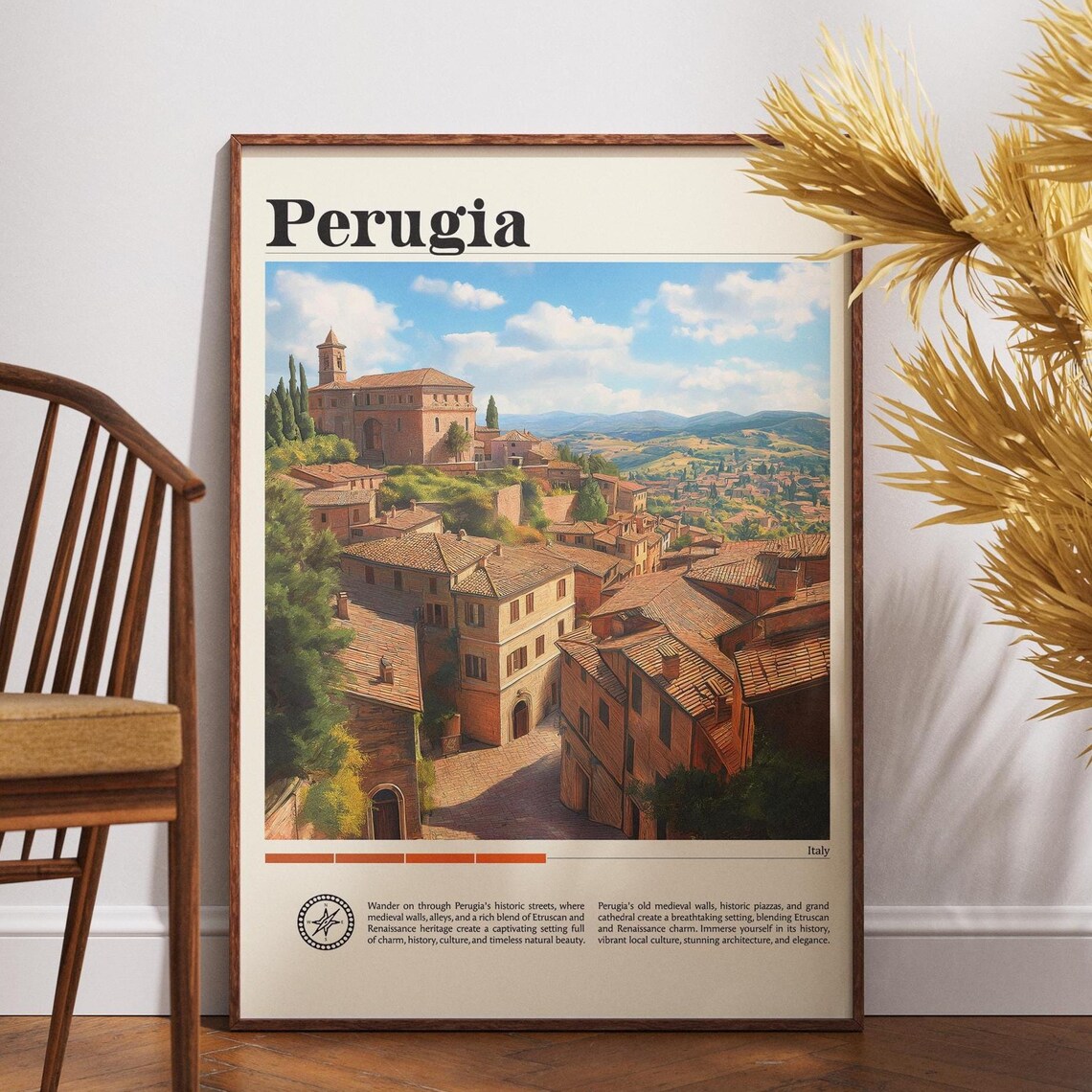 Perugia Medieval Hilltop Streets Umbria Italy Vintage Travel Poster