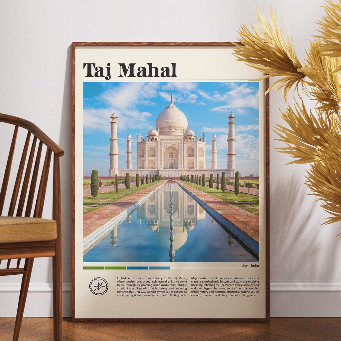 Taj Mahal Agra India White Marble Reflection Pool Wonder Travel Poster