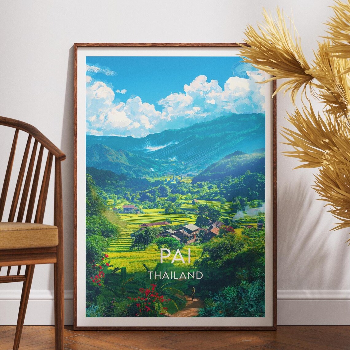 Pai Thailand Terraced Rice Valley Mountains Village Scenic Poster