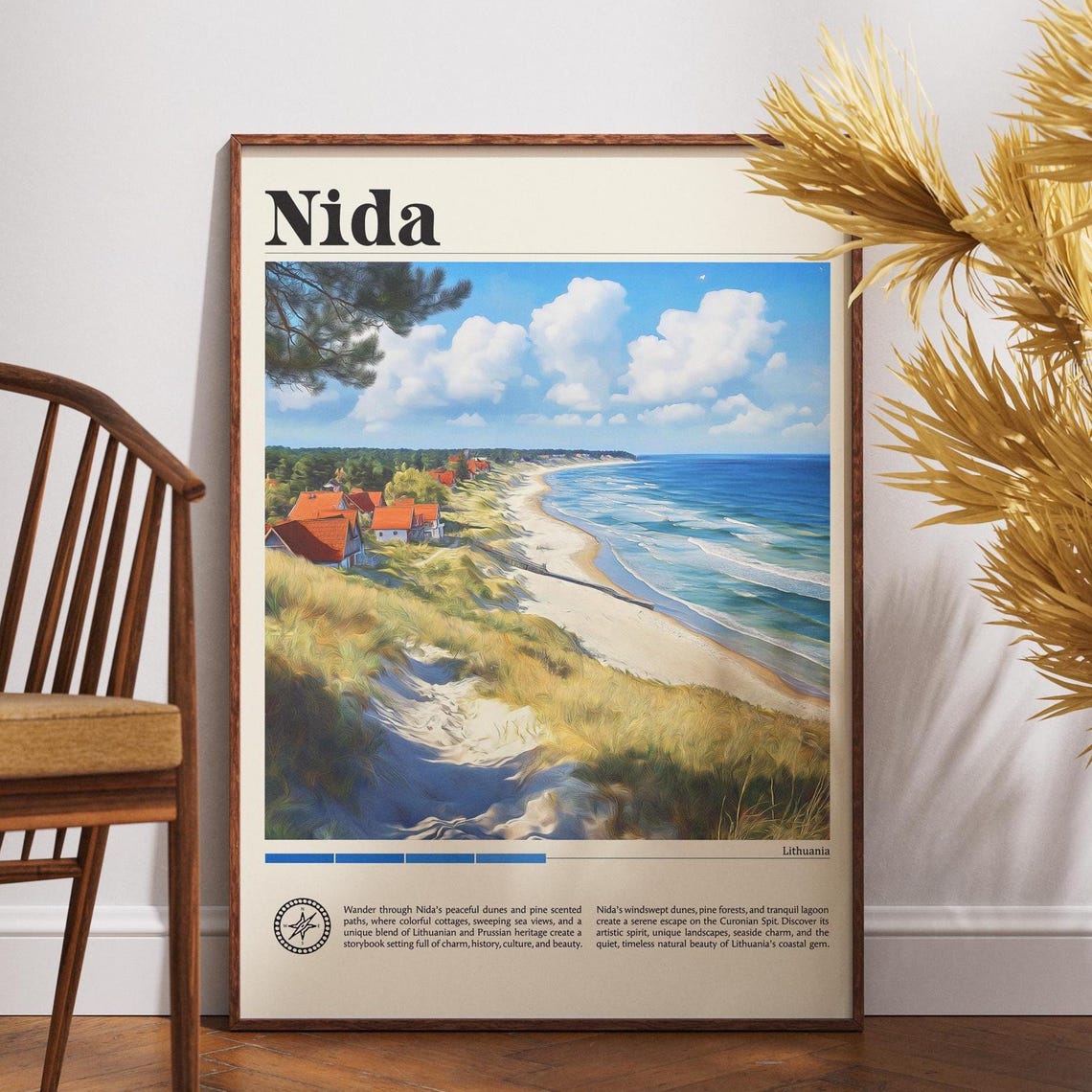 Nida Lithuania Coastal Dunes Beach Travel Illustration Poster