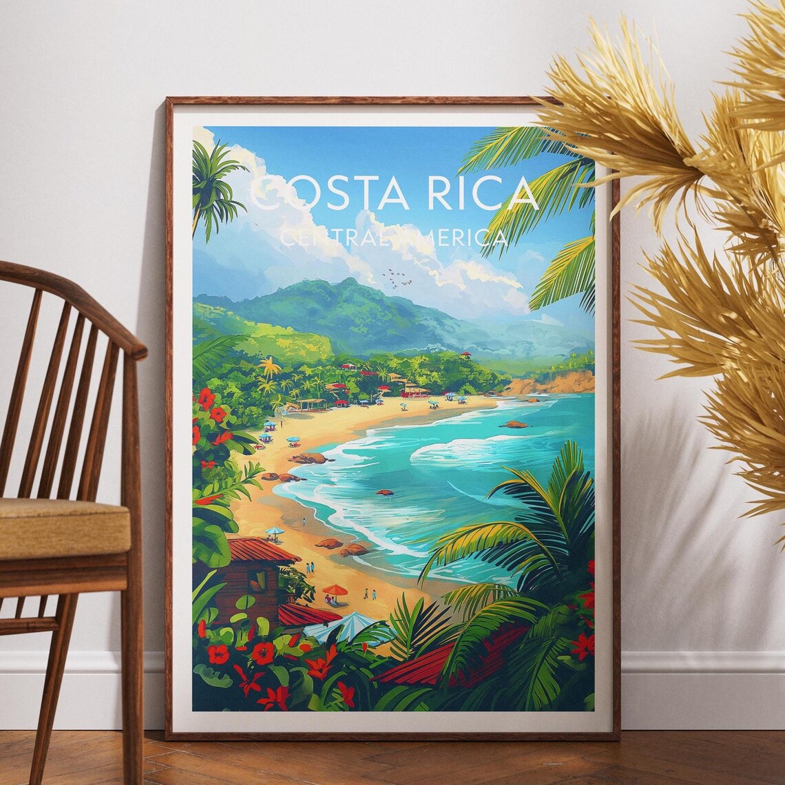 Costa Rica Central America Palm Beach Waves Tropical Travel Poster