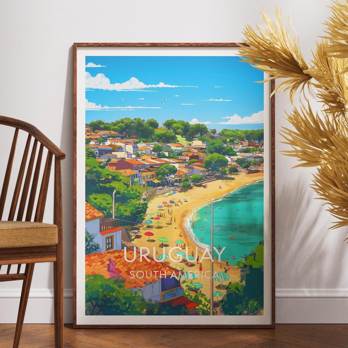 Uruguay South America Vibrant Sunny Beach Scene Travel Poster
