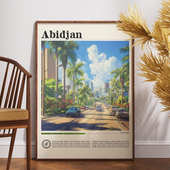 Abidjan Poster Ivory Coast Print Travel Wall Art Africa African Wildlife