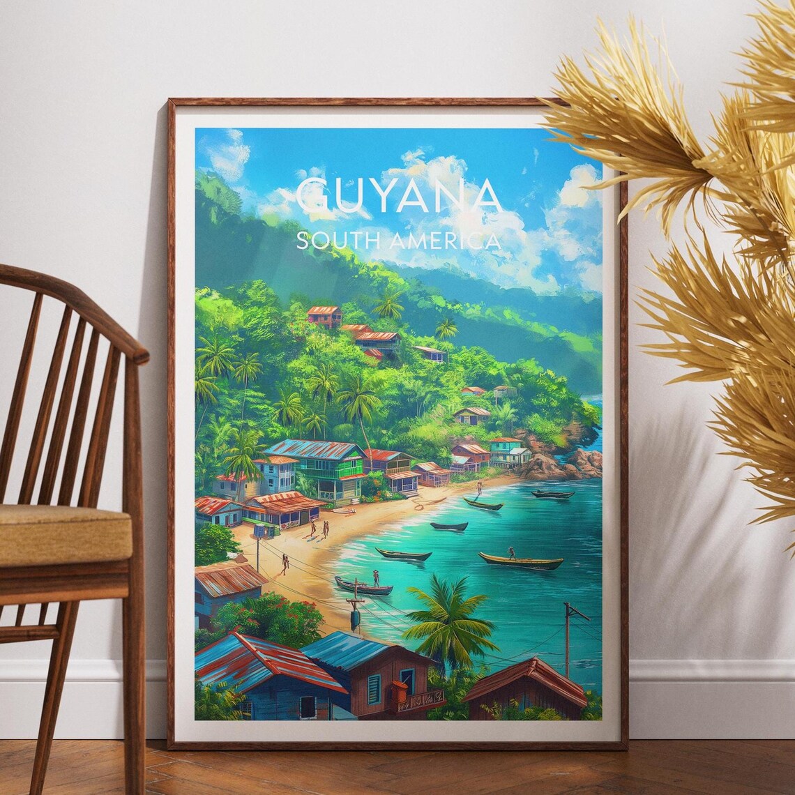 Guyana South America Tropical Jungle Beach Village Travel Poster