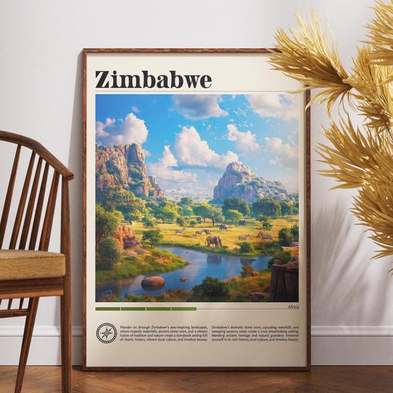 Zimbabwe Travel Print Africa Poster Wall Art