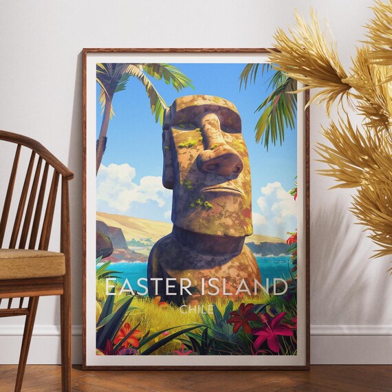 Easter Island Chile Ancient Moai Statue Guarding the Ocean Poster