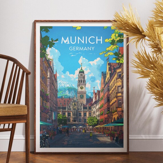 Munich Germany Marienplatz Town Hall Summer Day Travel Poster