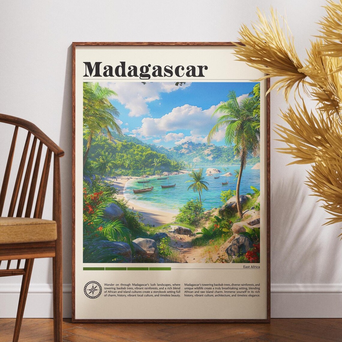 Madagascar Tropical Beach Boats Palms East Africa Travel Poster