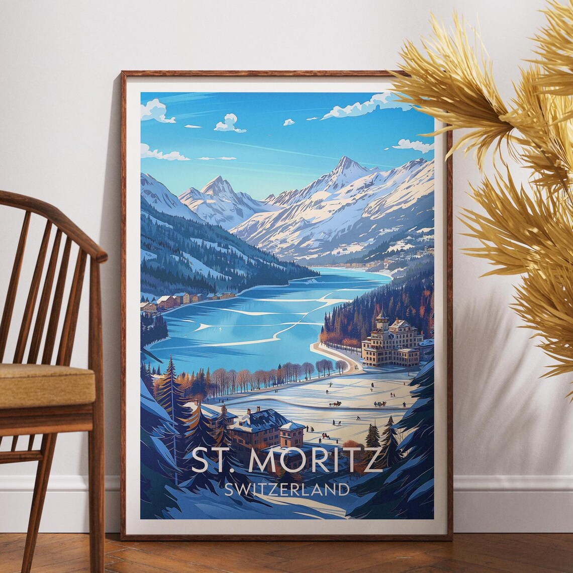 St Moritz Switzerland Frozen Lake Peaks Winter Travel Poster