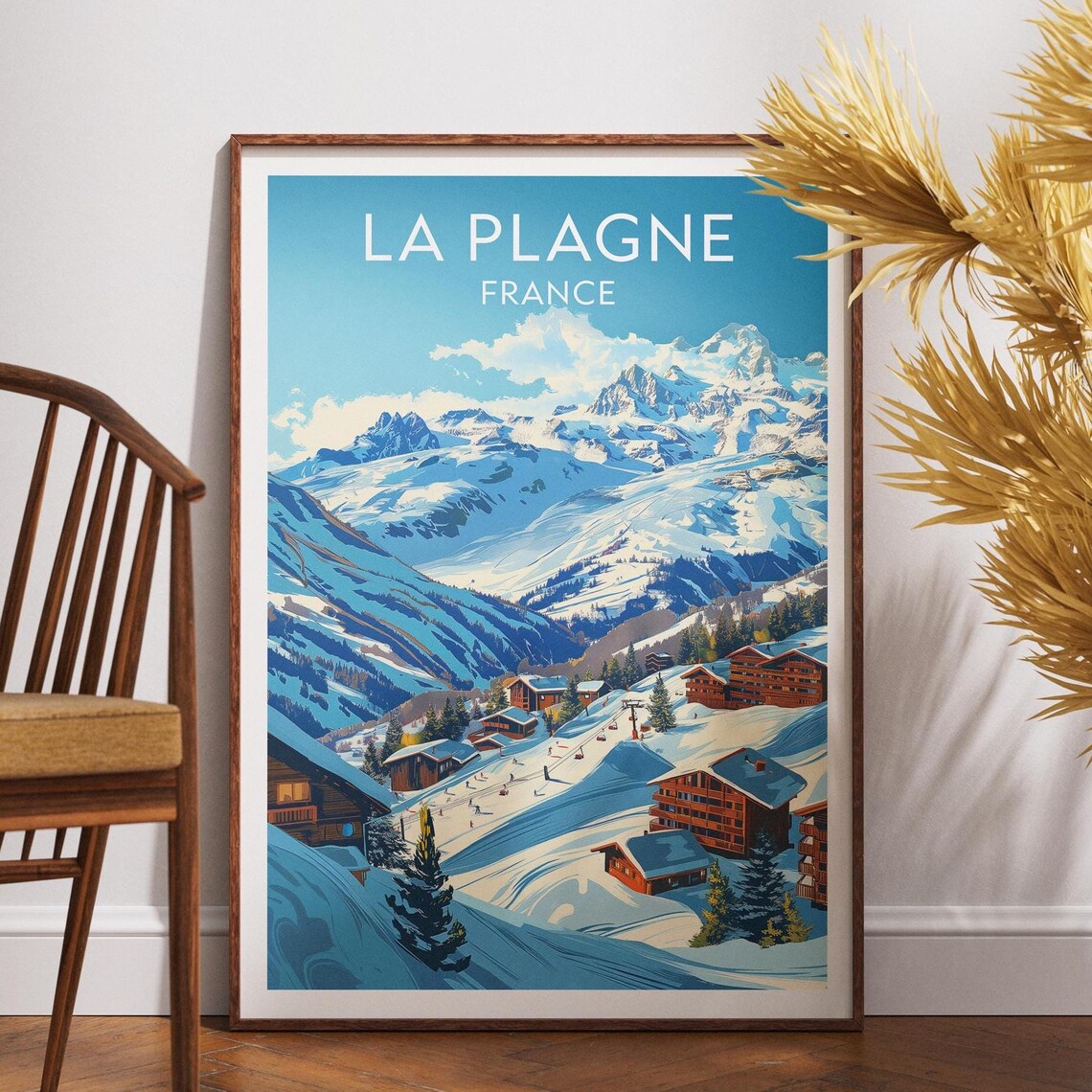 La Plagne France Snowy Ski Resort Mountain Village Travel Poster