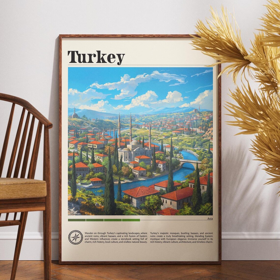 Turkey Travel Poster With Riverside Mosques, Minarets and Blue Skies
