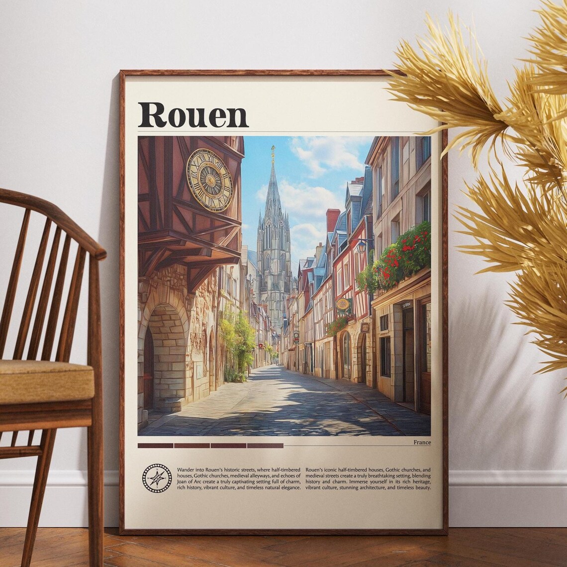 Rouen France Half Timbered Street Gros Horloge Cathedral Travel Poster