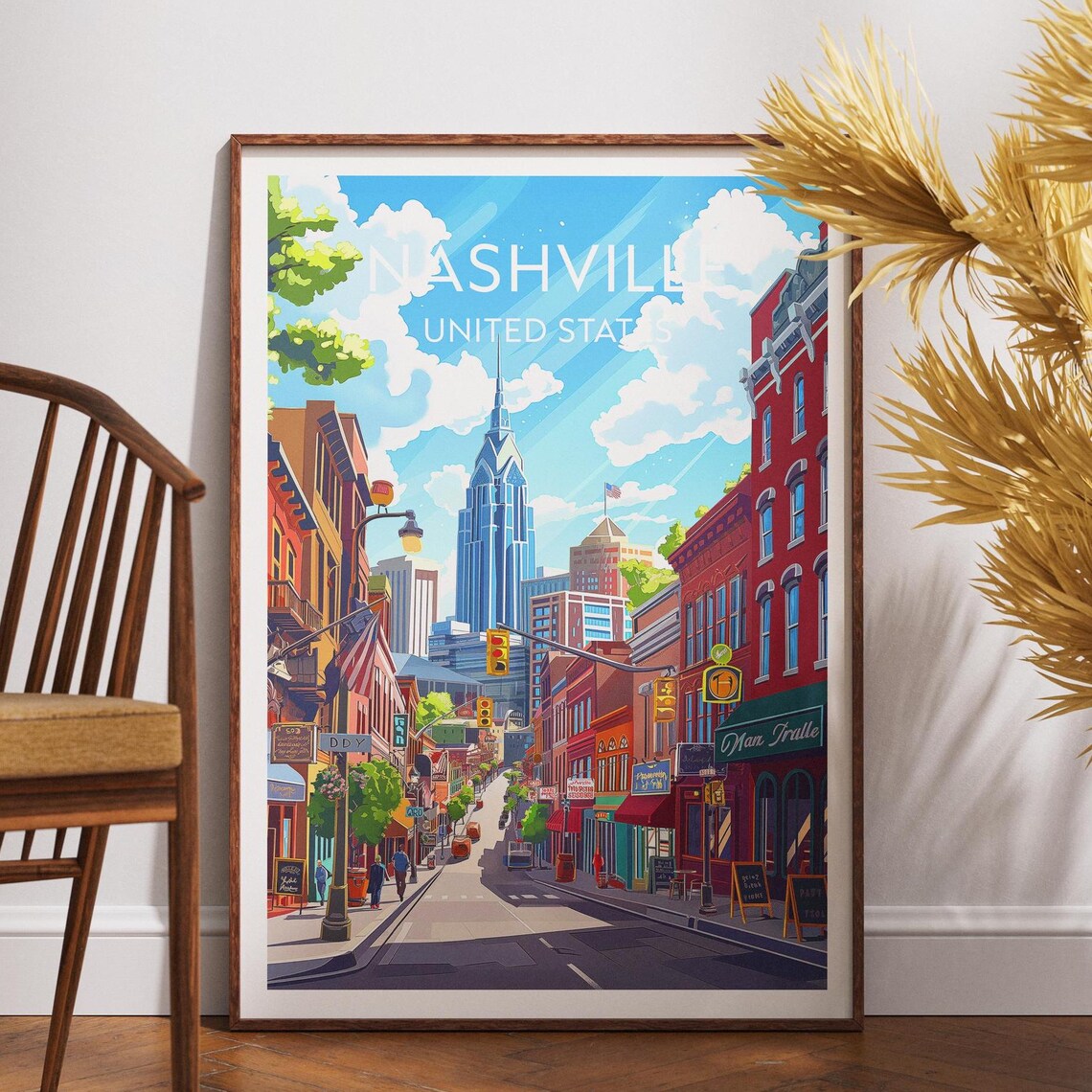 Nashville Broadway Street Downtown Music Nightlife Travel Print