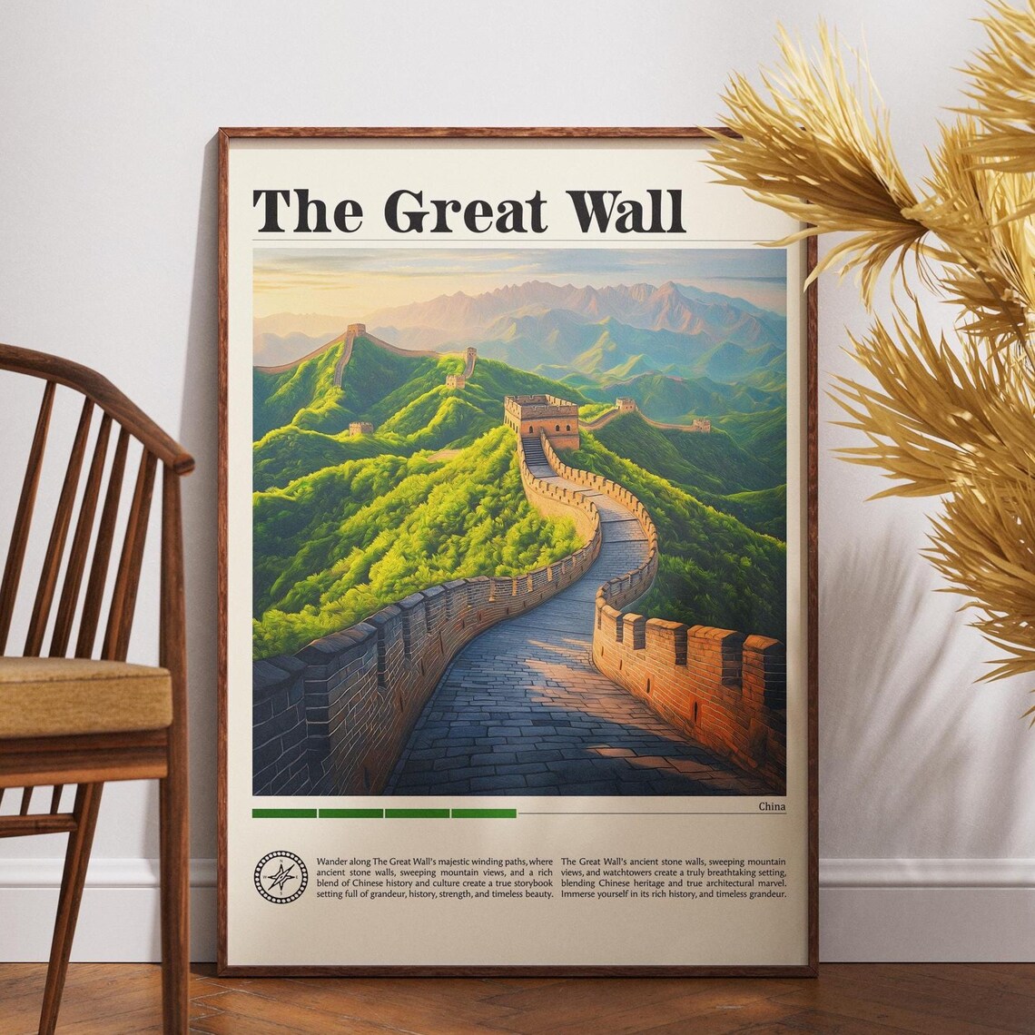 The Great Wall China Retro Newspaper Style Vintage Travel Poster