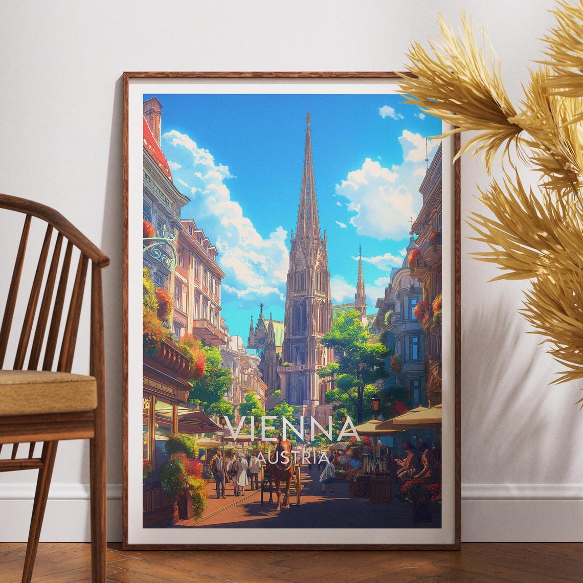 Vienna Austria St. Stephen Cathedral Street Scene Travel Poster
