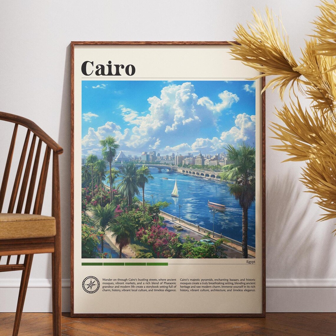 Cairo Egypt Nile River Skyline Ancient City Vintage Travel Poster