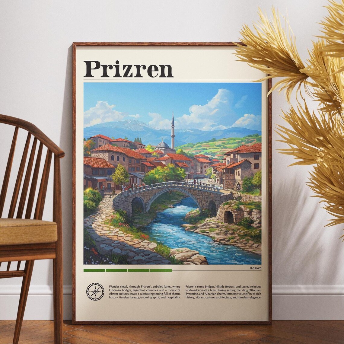 Prizren Kosovo Stone Bridge Riverside Scene Europe Travel Poster