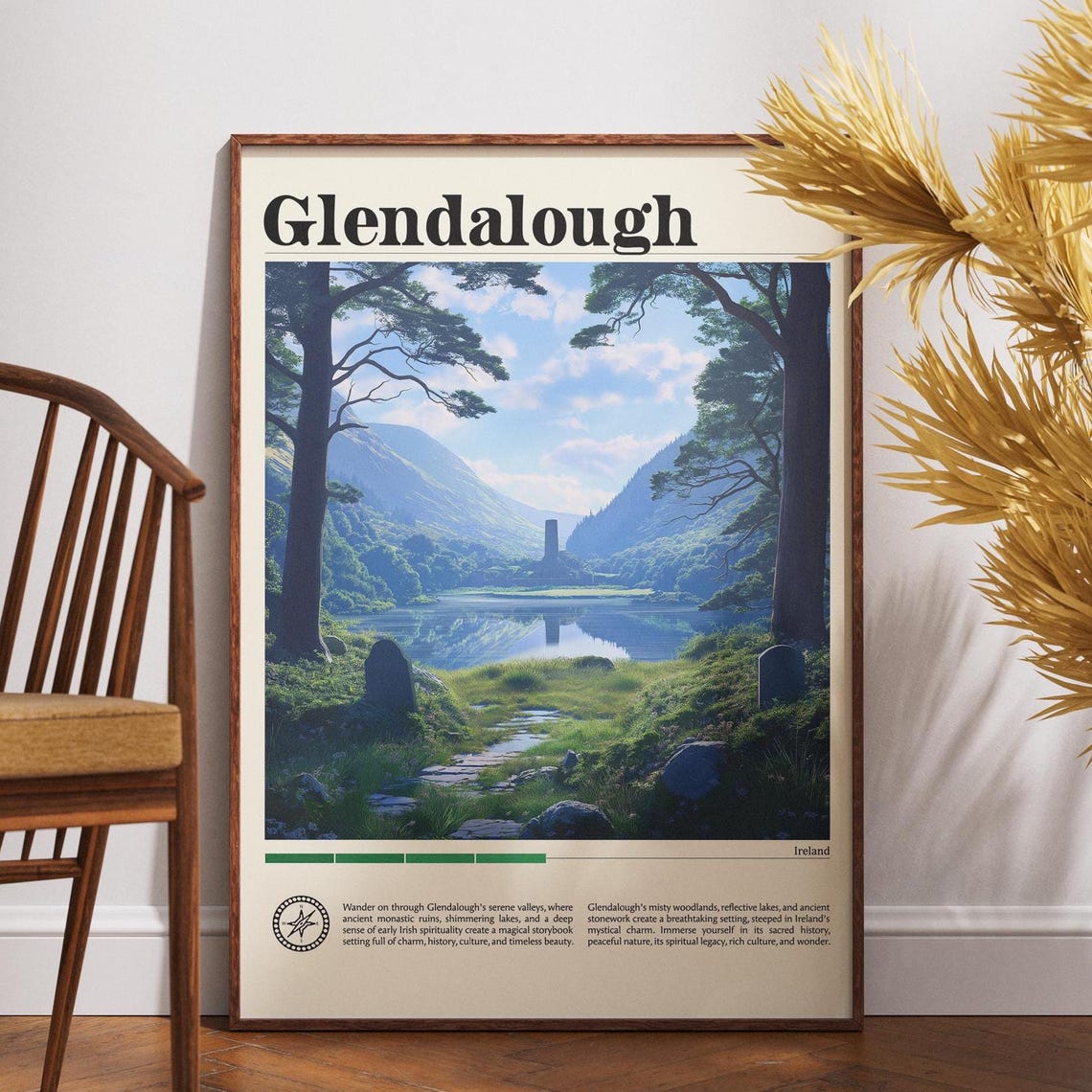 Glendalough Ireland Serene Vintage Lake Valley Travel Poster
