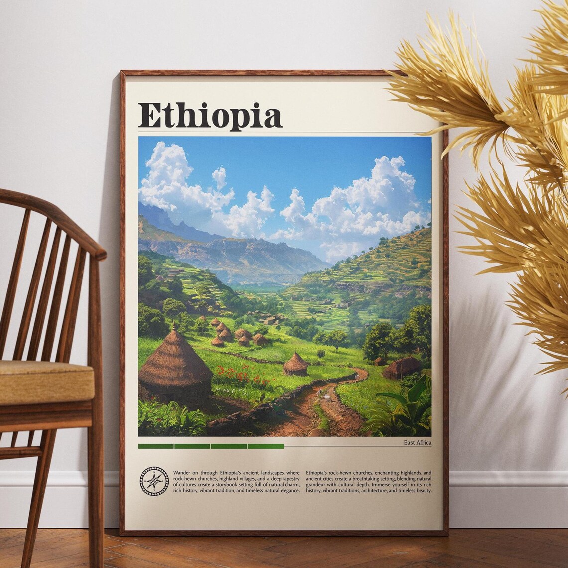 Ethiopia East Africa Highland Village Thatched Huts Travel Poster