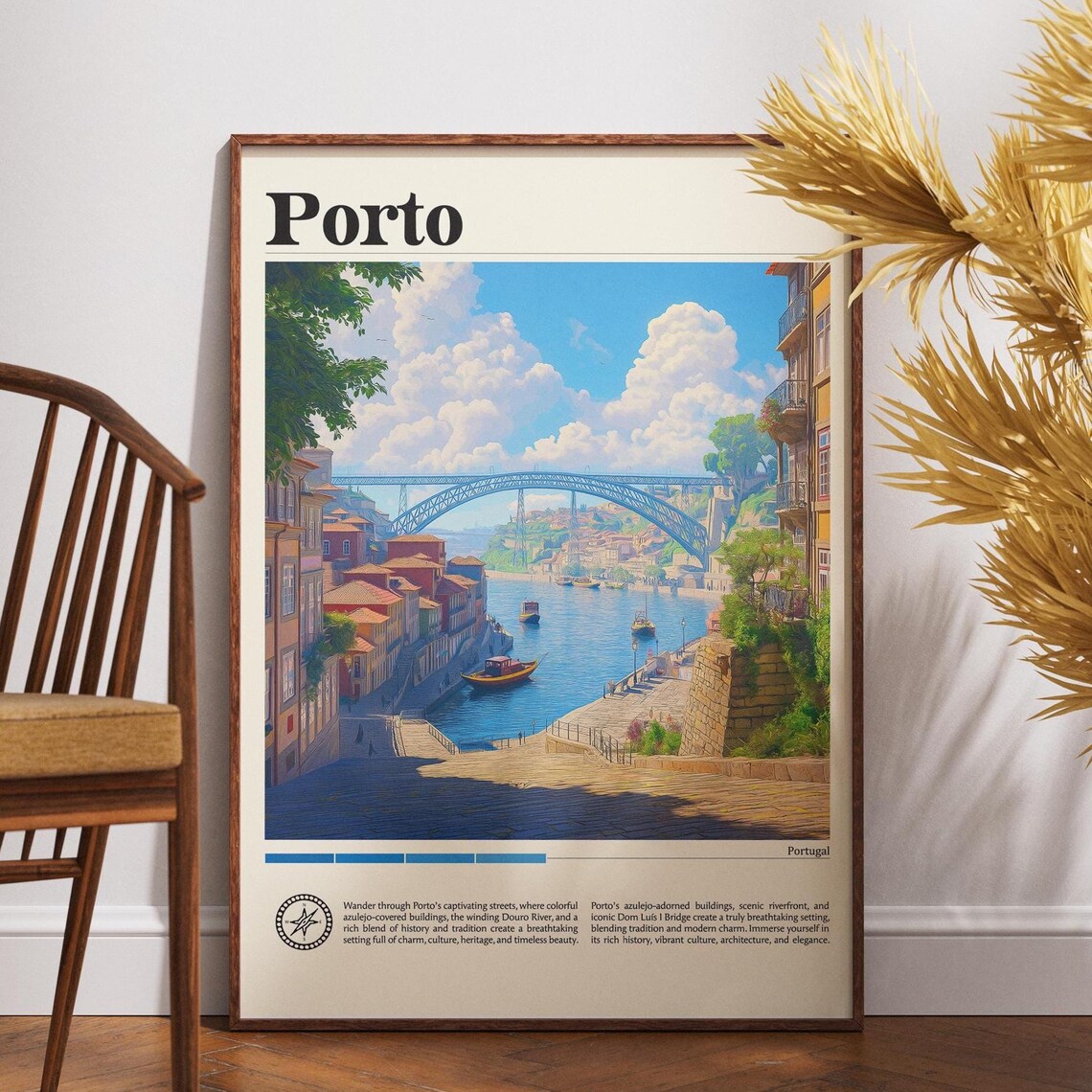 Porto Portugal Dom Luis Bridge Douro River Boats Travel Art Poster