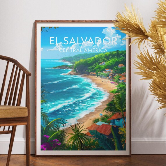 El Salvador Central America Tropical Beach Travel Poster Art