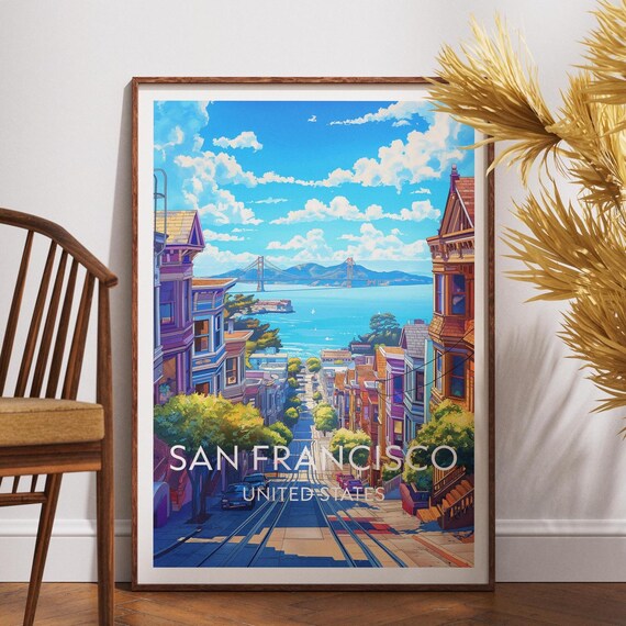 San Francisco California Cable Car Street Golden Gate View Poster