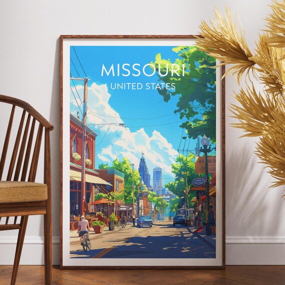 Missouri United States Charming City Street Scene Travel Poster
