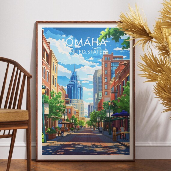 Omaha United States Downtown Street Vintage City Travel Poster
