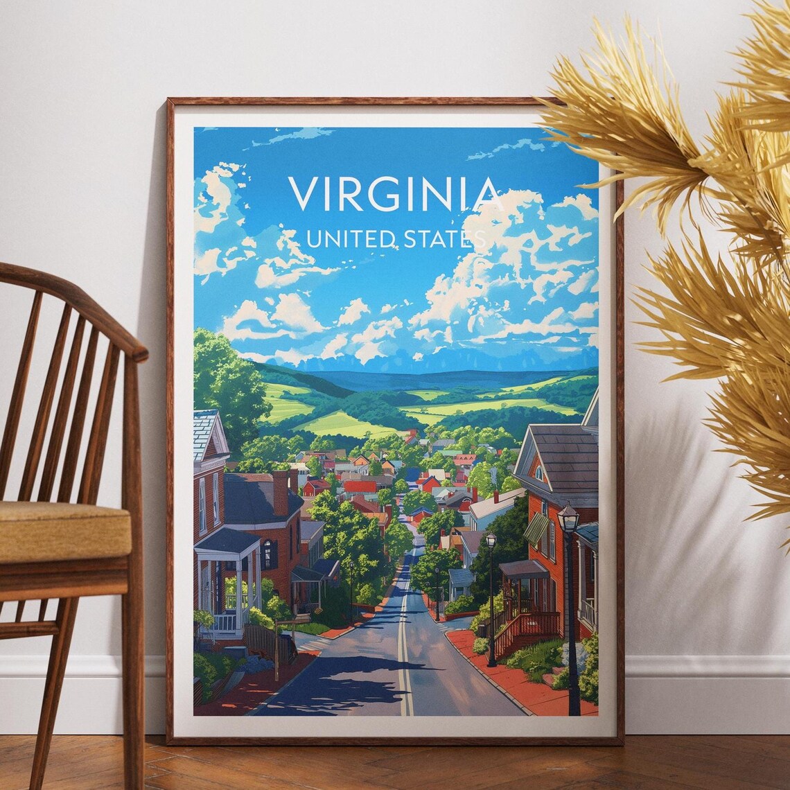 Virginia United States Small Town and Green Hills Scene Poster