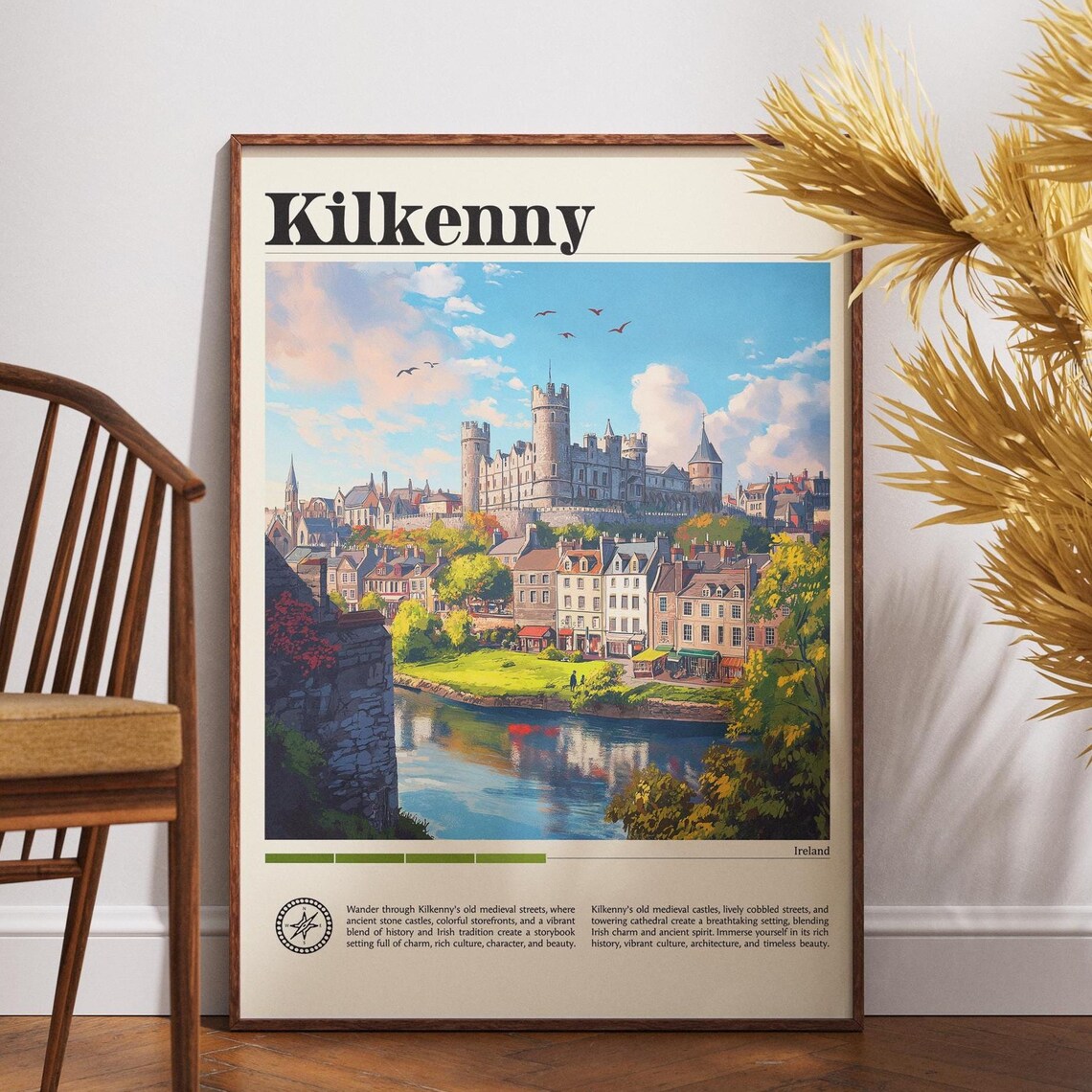 Kilkenny Ireland Medieval Castle River Town Quay City Travel Poster