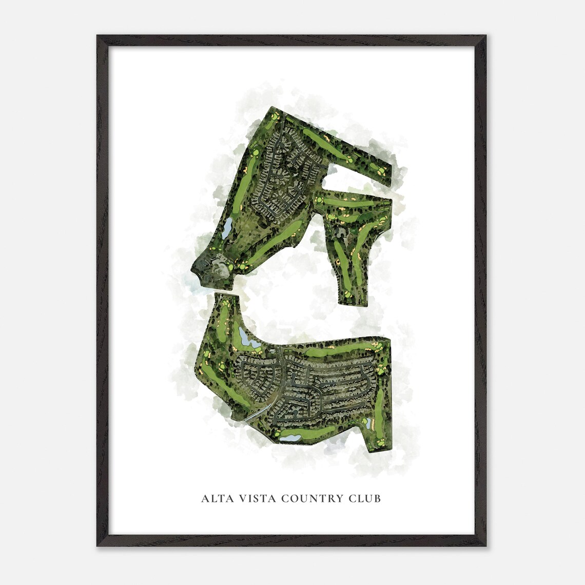 Alta Vista Country Club Placentia California Classic Watercolor Golf Map Poster - Image 3