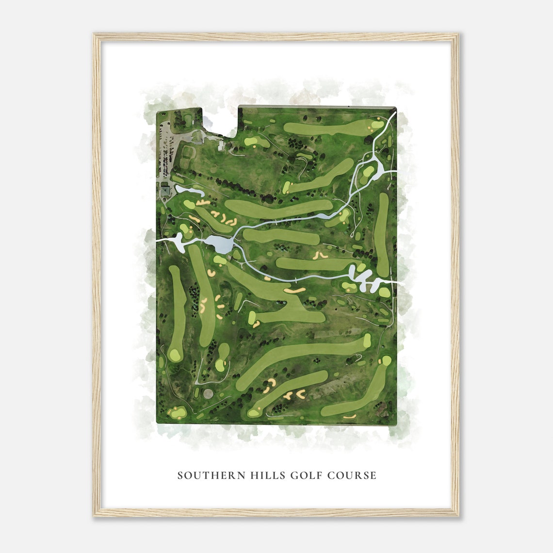 Southern Hills Golf Course Classic Watercolor Layout Map Poster - Image 2