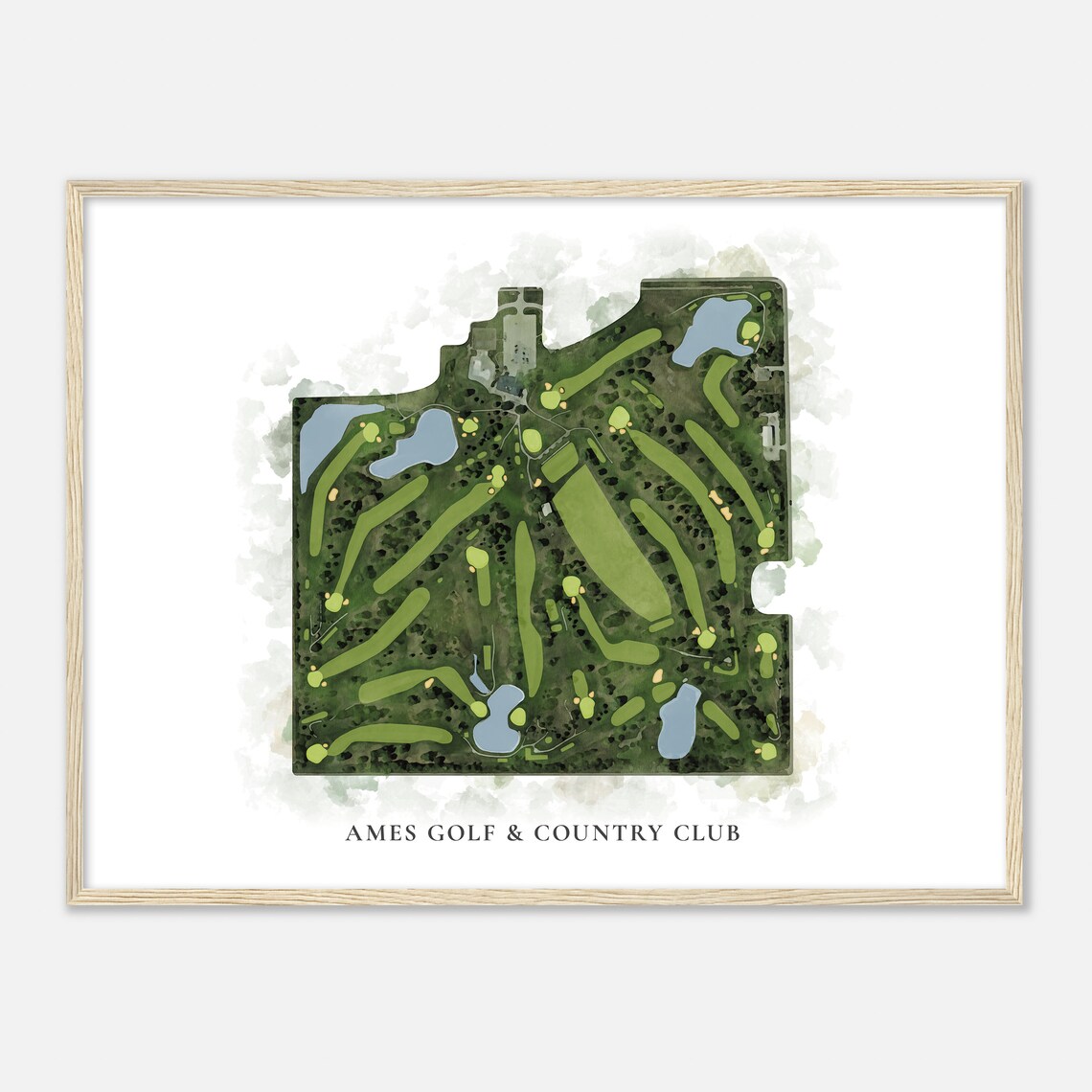 Ames Golf and Country Club Classic Watercolor Course Map Art Poster - Image 2