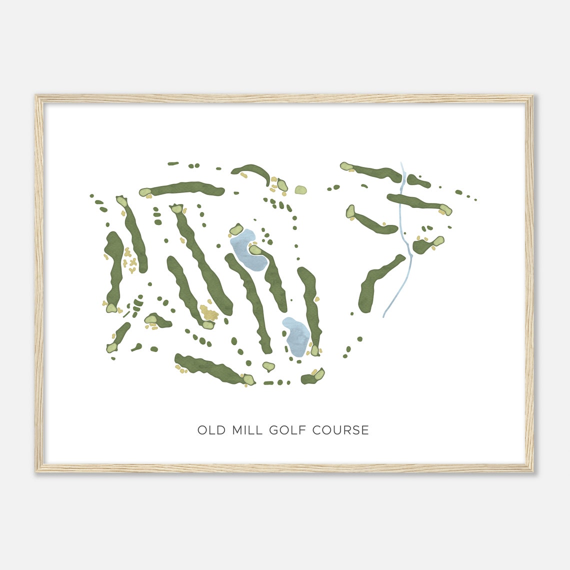 Old Mill Golf Course Minimalist Watercolor Map Golfer Gift Wall Art
