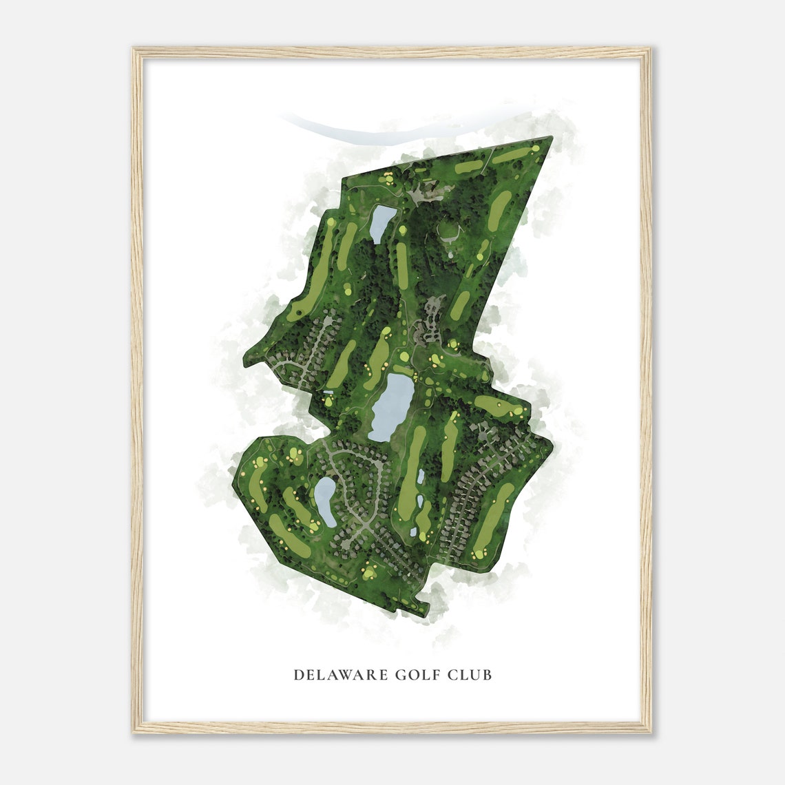 Delaware Golf Club Watercolor Aerial Map Classic Golfer Gift Poster