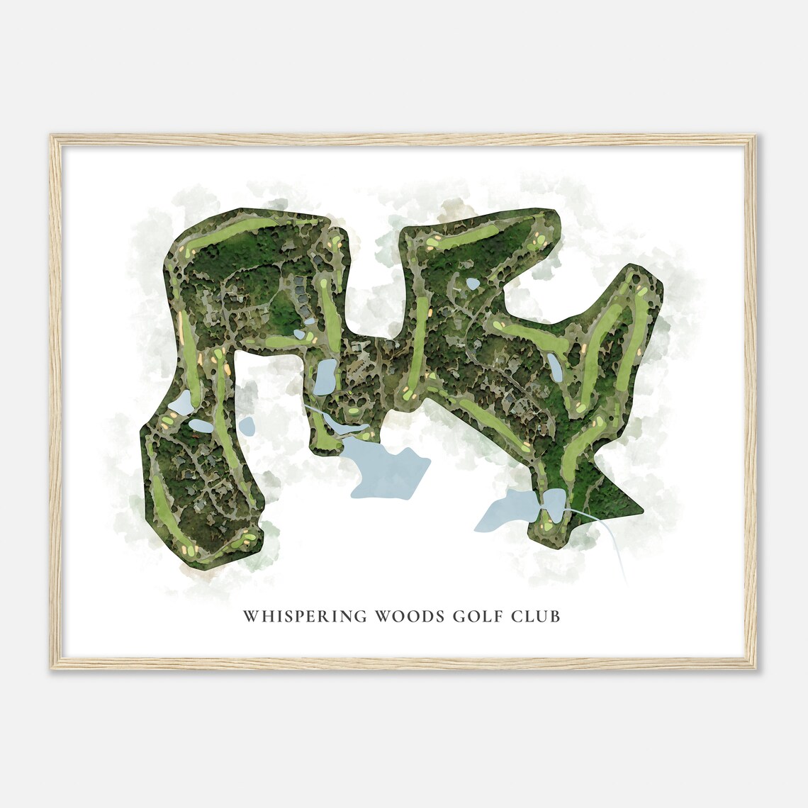 Whispering Woods Golf Club Elegant Watercolor Aerial Course Map Art Poster