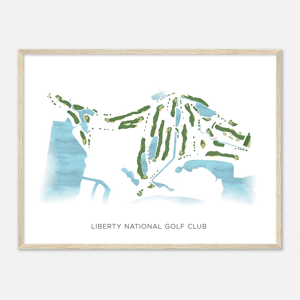 Liberty National Golf Club Modern Watercolor Course Map Poster - Image 2