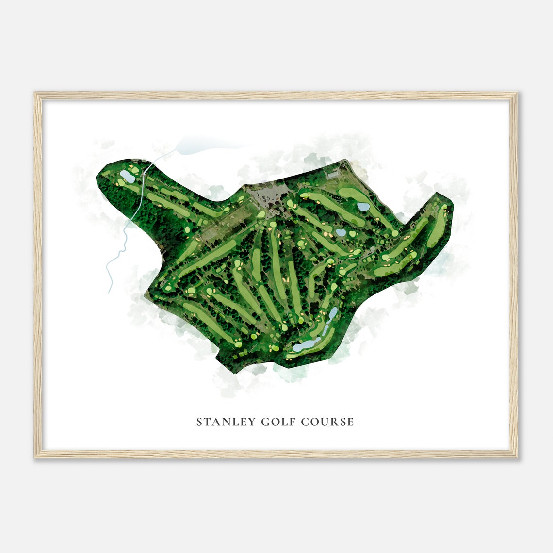 Stanley Golf Course Satellite Aerial Watercolor Map Layout Poster