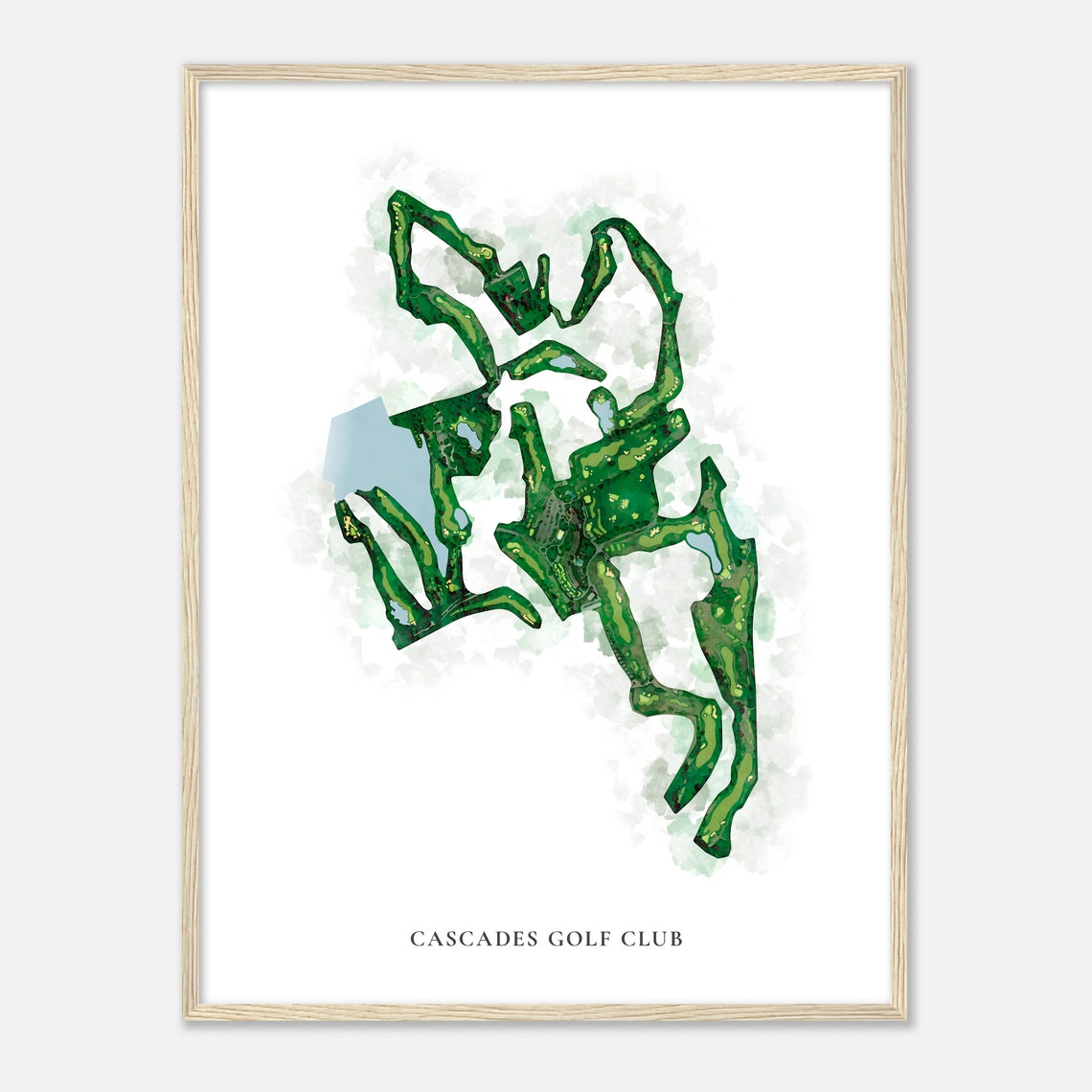 Cascades Golf Club Classic Watercolor Golf Course Map Poster - Image 2