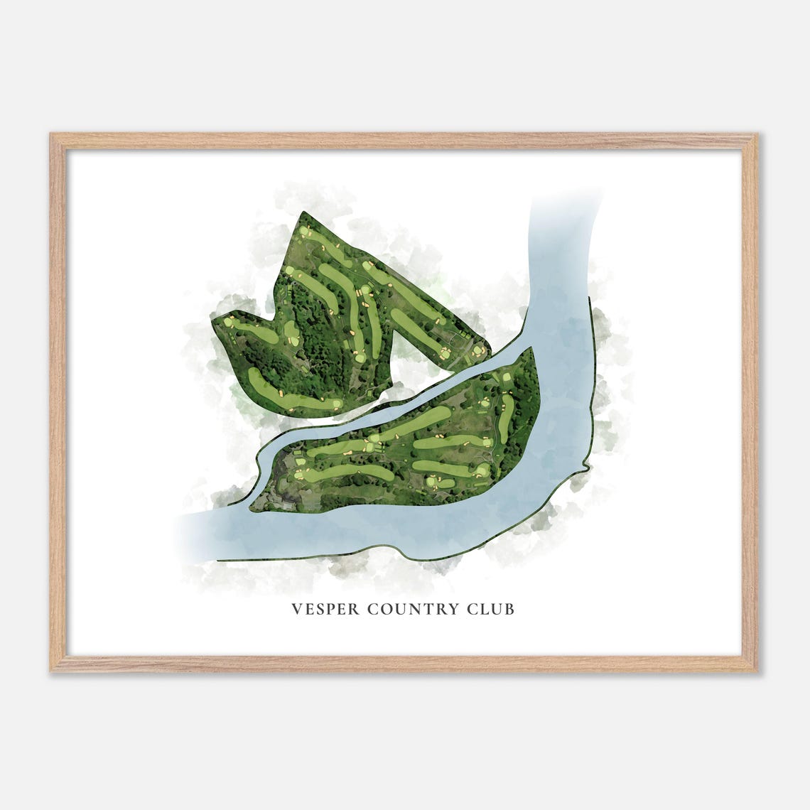 Vesper Country Club Watercolor Aerial Riverside Course Map Poster