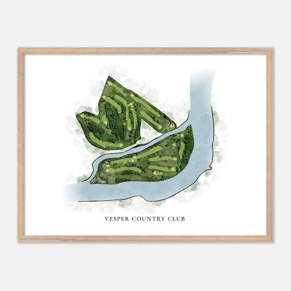 Vesper Country Club Watercolor Aerial Riverside Course Map Poster
