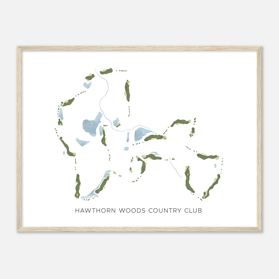 Hawthorn Woods Country Club Modern Watercolor Golf Map Poster