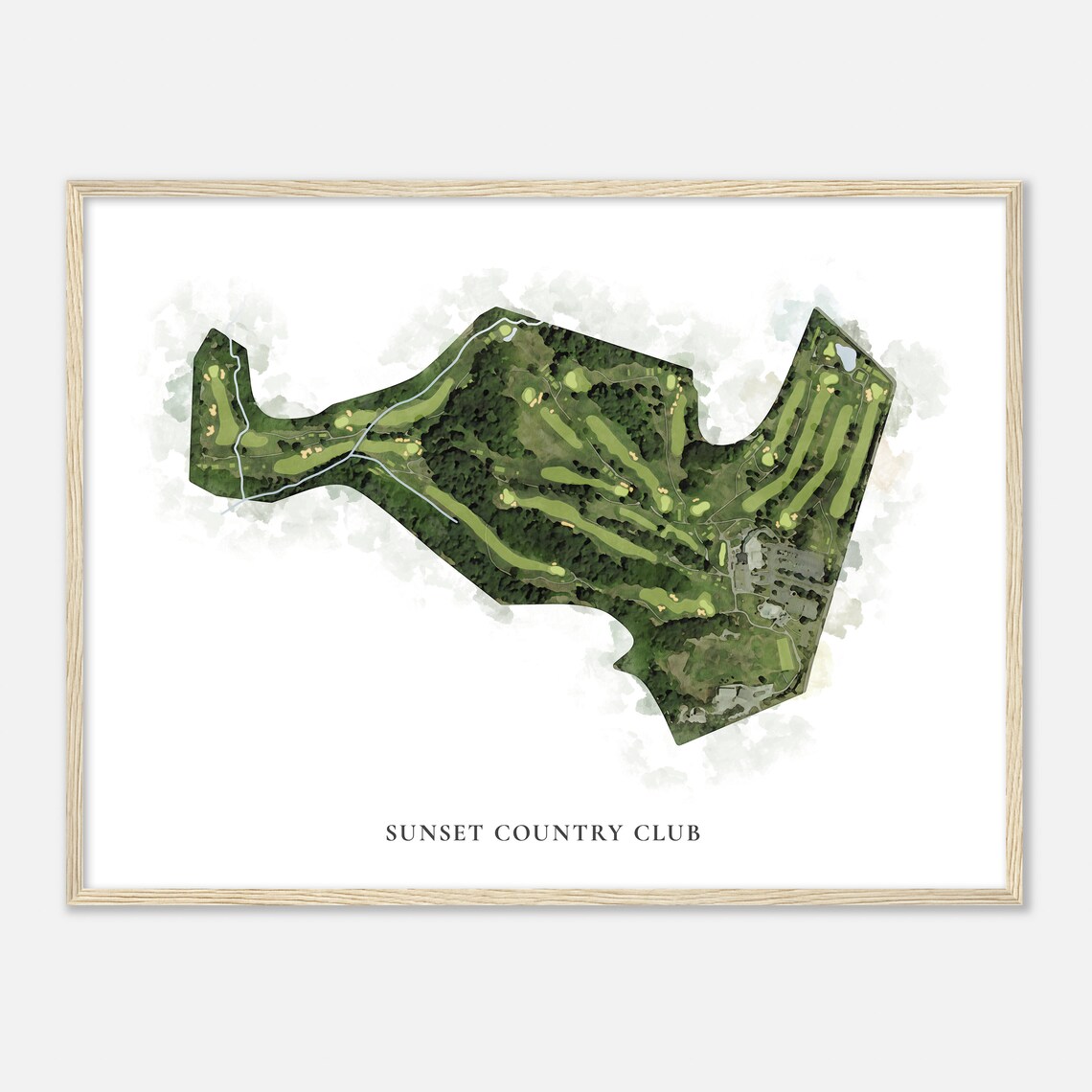 Sunset Country Club Classic Watercolor Aerial Course Map Poster