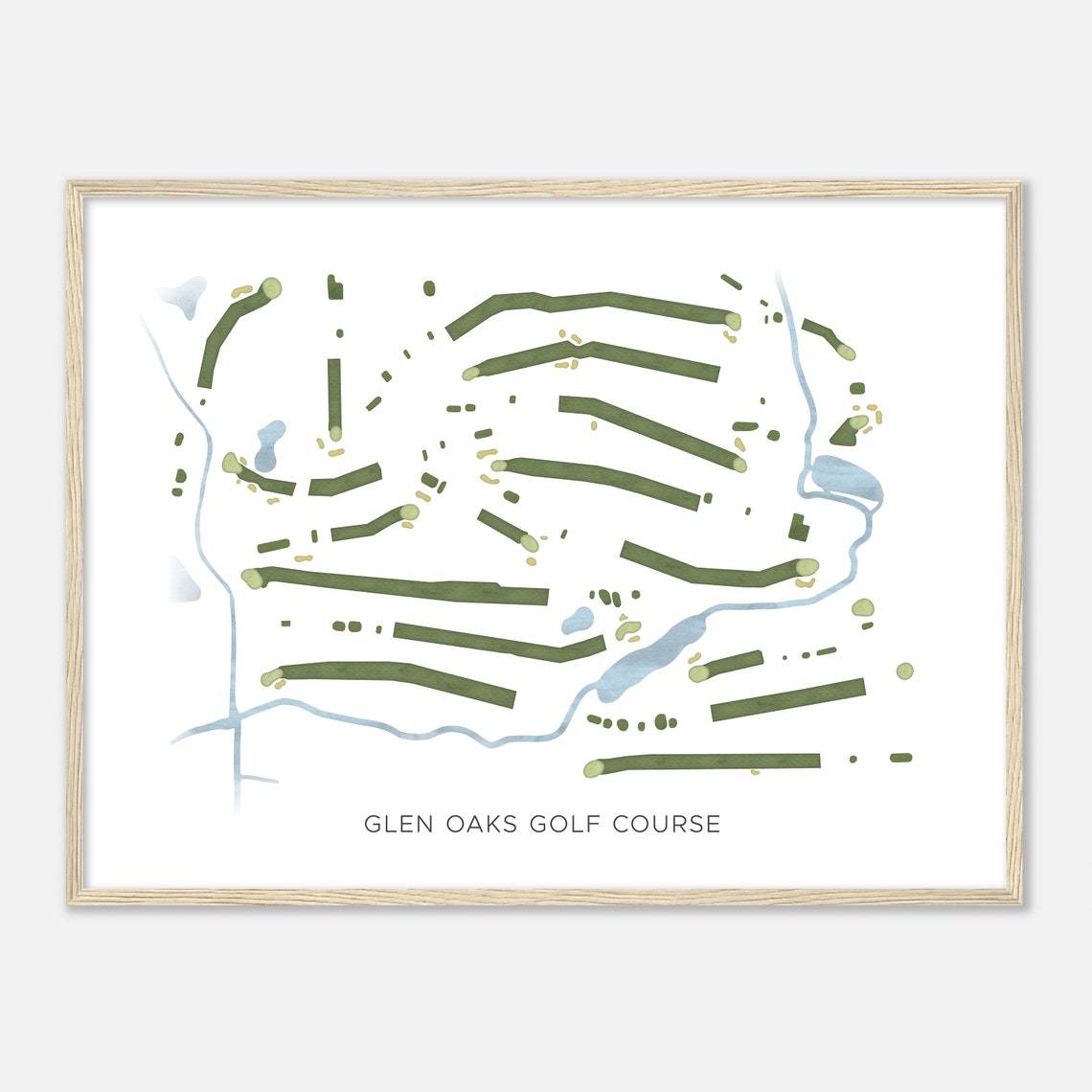 Glen Oaks Golf Course Modern Minimalist Watercolor Golf Map Poster - Image 2