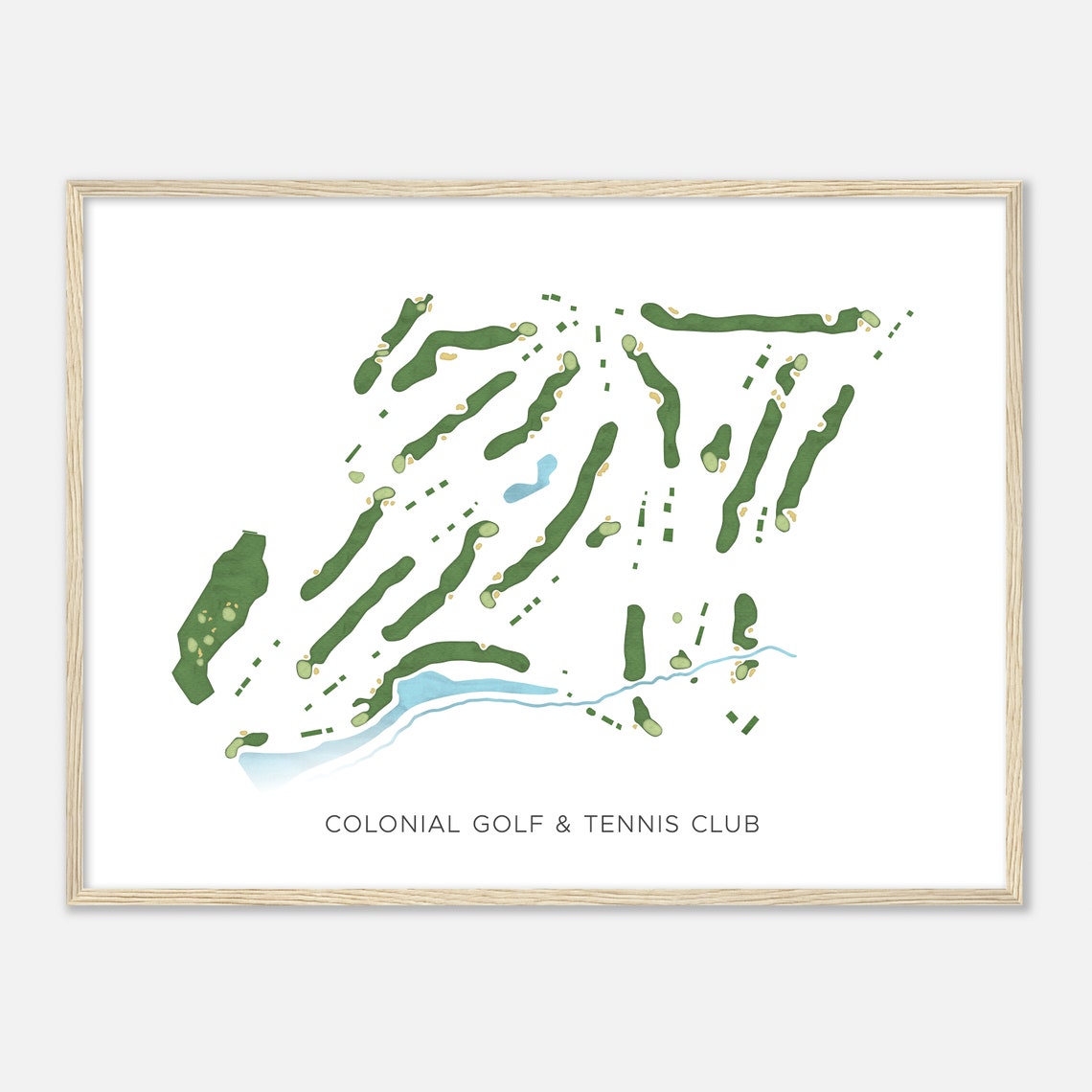 Colonial Golf and Tennis Club Modern Watercolor Course Map Poster