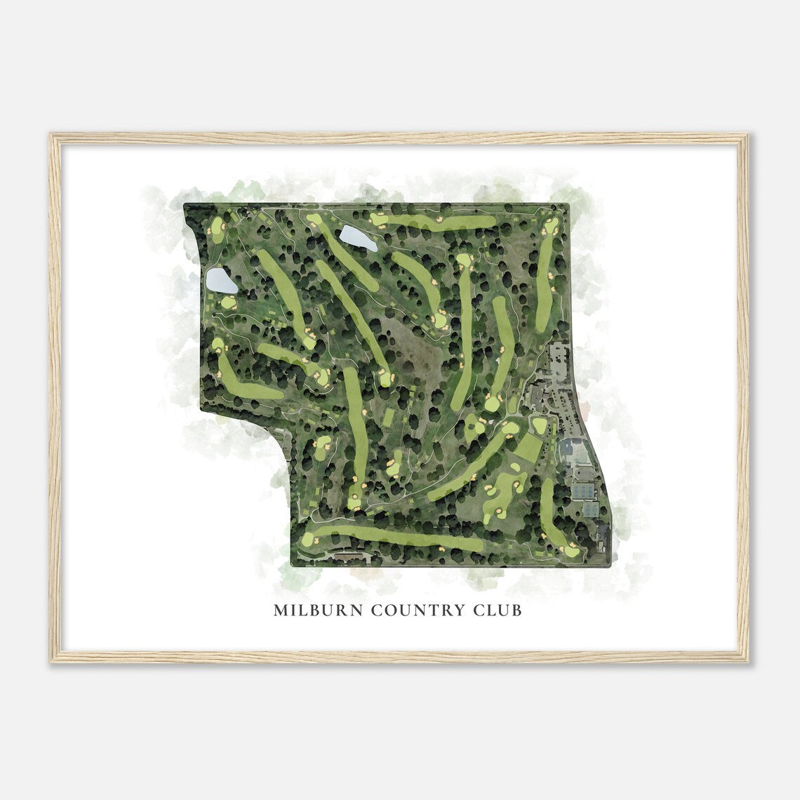 Milburn Country Club Classic Watercolor Aerial Course Map Poster - Image 2