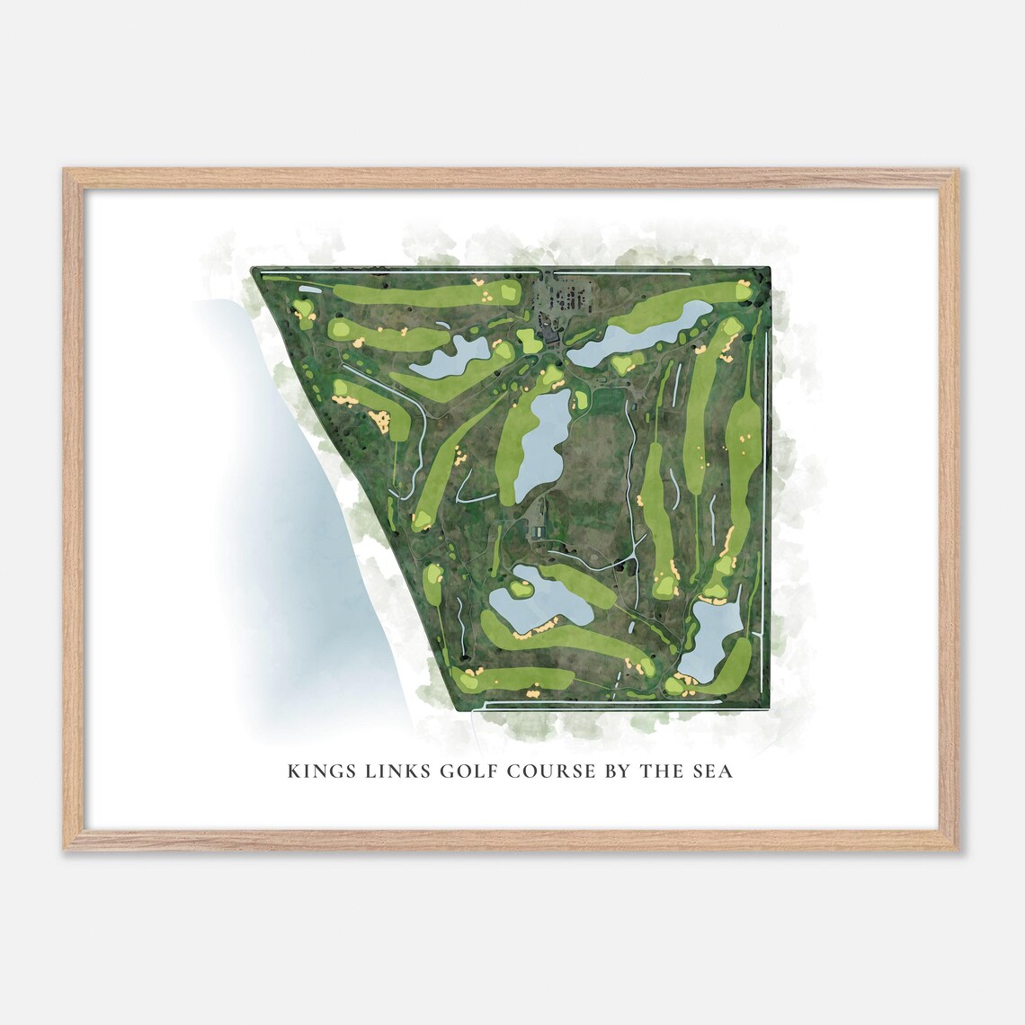 Kings Links Golf Course by the Sea Classic Watercolor Map Poster