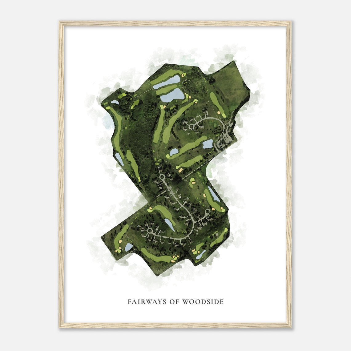 Fairways Of Woodside Wisconsin Watercolor Golf Course Map Poster