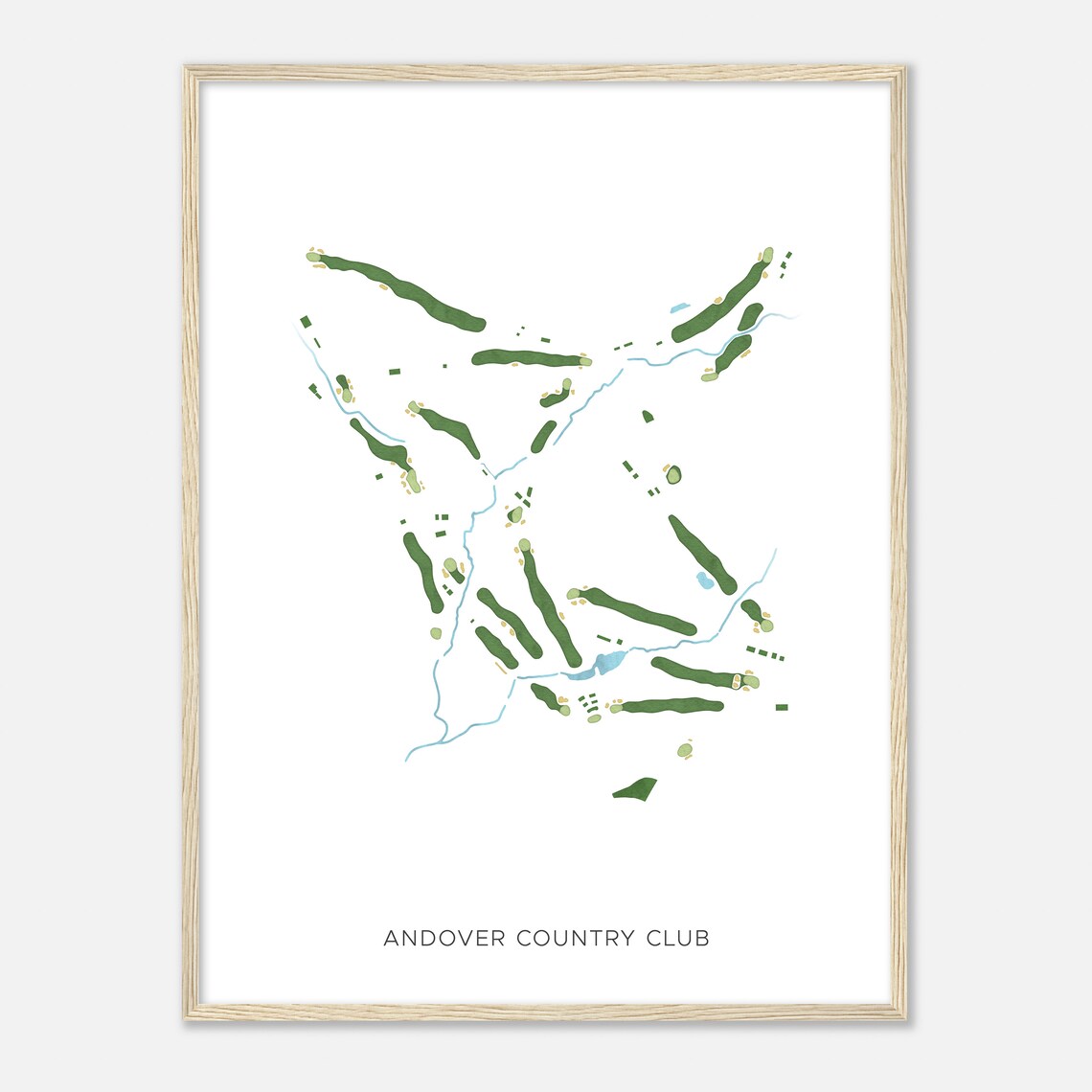 Andover Country Club Massachusetts Modern Watercolor Golf Map Poster - Image 2